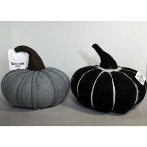 Boiled Wool Pumpkins Tabletop Decor 9” & 8” JCP Fall Black Gray